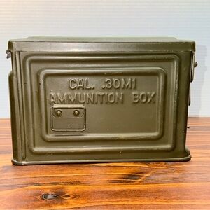 Vintage WWII CAL. .30 M1 Metal Ammo Hinged Box by US REEVES with Flaming Bomb